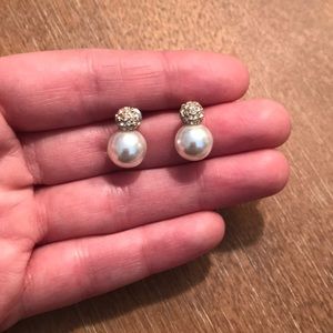 Pearl earrings with rhinestone accents